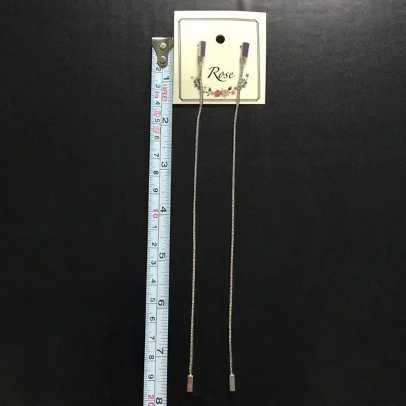 Extra long silver dangling earrings - Picture 7 of 7